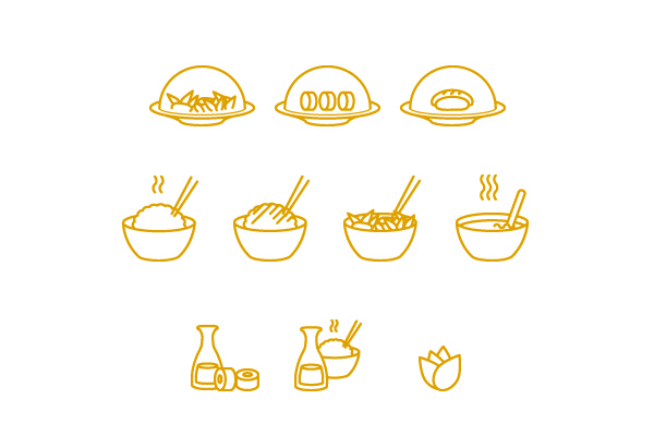illustrations, pictogrammes restaurant japonais, maki, sushi, livraison, cuisine Japonaise, nourriture, Terra Sushi Limoges